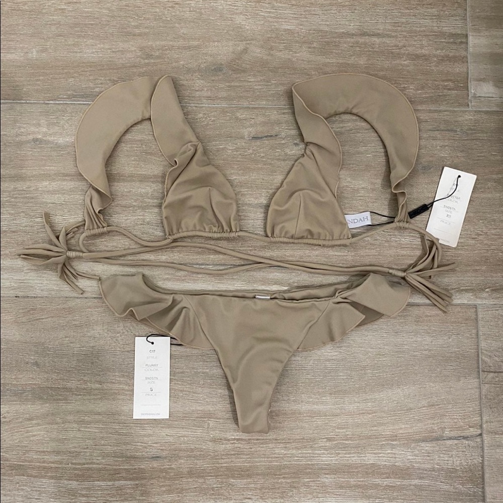 Indah flutter flurry ruffle bikini tan